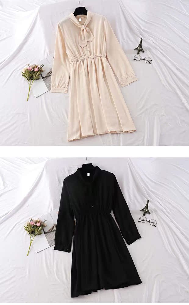 Mùa thu mới của Hàn Quốc cung retro dài tay đầm là mỏng sinh viên nhẹ nhàng váy nữ Một từ dài váy thủy triều đầm xòe dài
