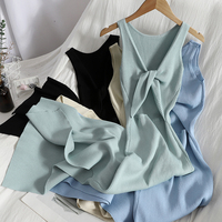 Versatile kink hollow sexy slim hip-hugging skirt Korean style slit knitted long skirt summer solid color sleeveless dress