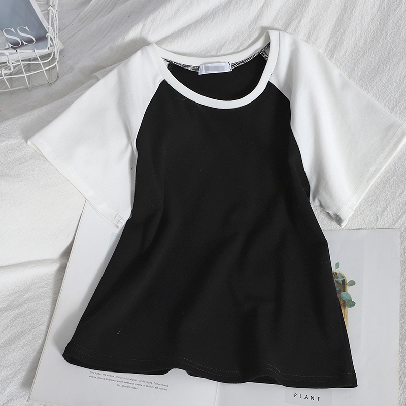 BlackShow thin Korean version Age reduction have cash less than that is registered in the accounts Condom student jacket Spring and summer new pattern fashion Color contrast Crew neck leisure time Short sleeve T-shirt
