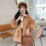 Áo khoác lửng nữ mùa thu và mùa đông Hàn Quốc ngọt ngào dễ thương cổ áo búp bê bằng gỗ bỏ túi áo len dài áo dạ dáng dài hàn quốc