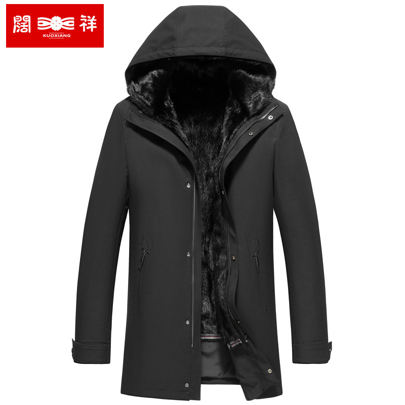 Parker suit male medium and long version of the hooded mink liner fur one body overcome Haining whole mink fur coat fur outside