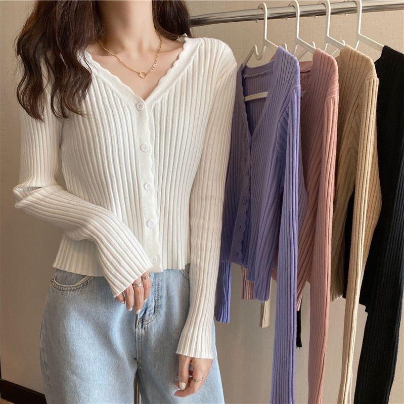Gentle Style Thin V-Neck Long-Sleeved Knitted Cardigan for Women, New Spring and Autumn Style, Lace Sweater Jacket, Short Top