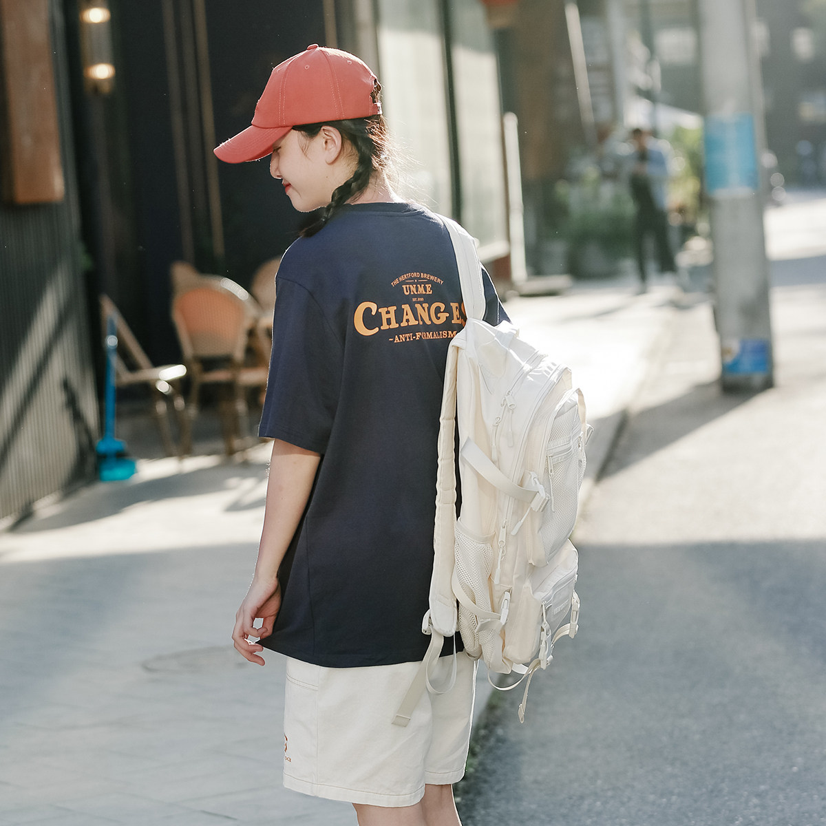 Upright walking in summer behind the letter printing short-sleeved T-shirt female tide brand couple wear half-sleeved ins top student cool