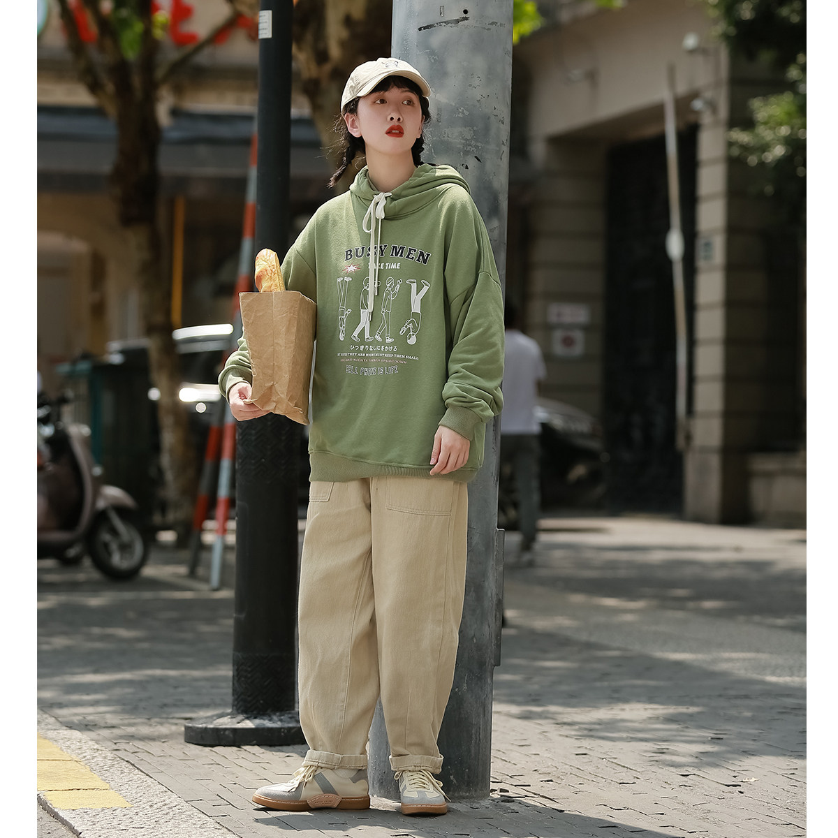 American retro high-quality hooded printed sweater women's spring and autumn thin section preppy style sweet Korean version loose coat trendy