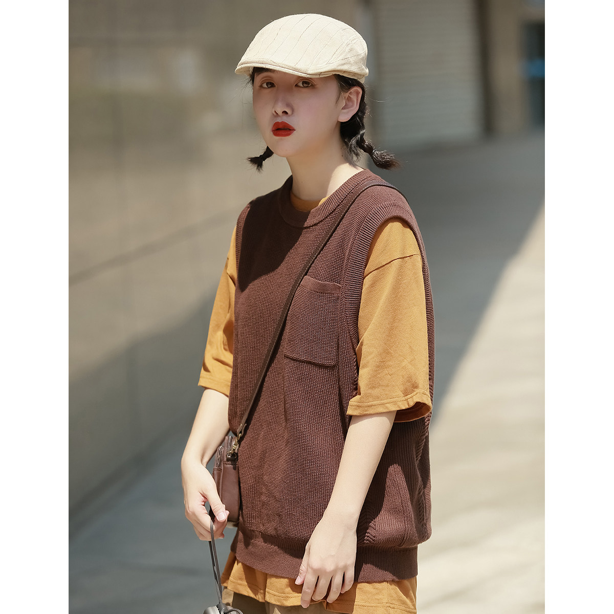 Spring Autumn Knit Stack Wearing Waistcoat Female Academy Wind Minor Fresher Loose Korean version of the outside wearing waistcoat Waistcoat Tide