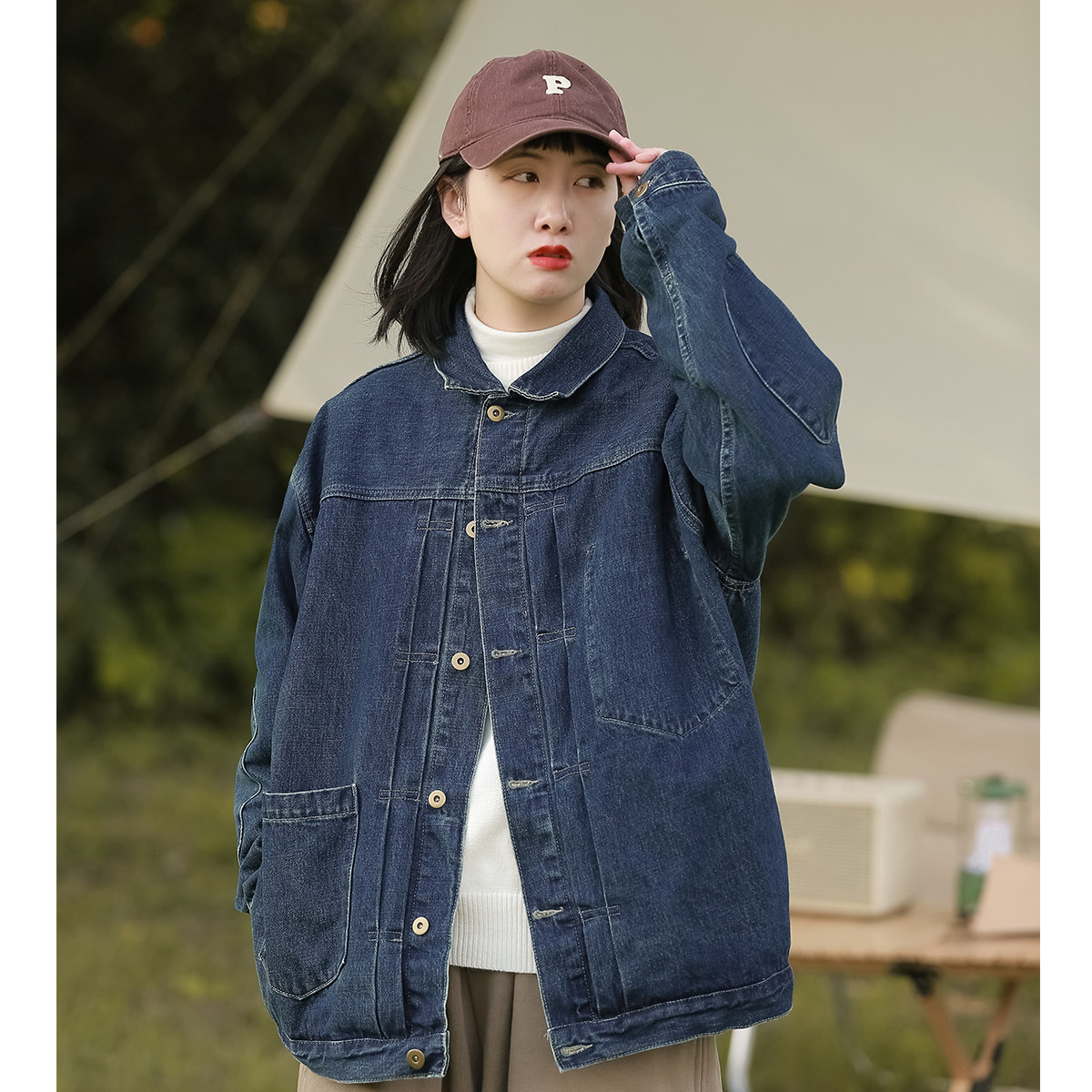 Denim jacket women's spring and autumn new Japanese retro student jacket Hong Kong style loose design sense tooling couple tops