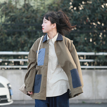 Spring New Tooling Jacket Womens Pocket Collision Color Loose Jacket Mans Day Retro Street Student Bf Couple Tide