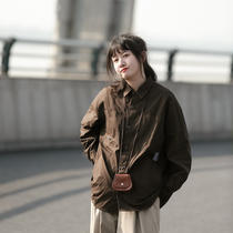 Upright Walking Day Ensemble Retro Loose Outline Long Sleeve Shirt Female College Wind Lovers Lining Wear Thin Tooling Jacket Tide