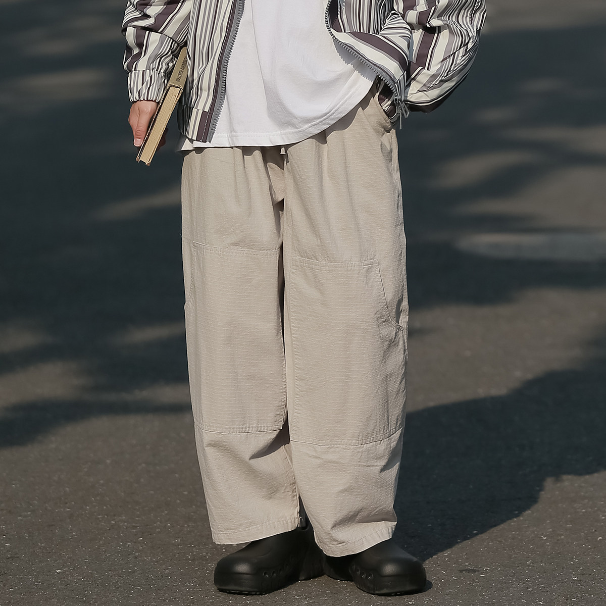 Small spring and autumn broad legs lax straight line day Casual thin sports big pocket pants tide brand bf