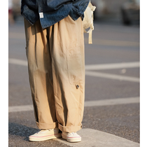 CityBoy Day Ensemble Retro Loose Outline of Pants Children Spring Autumn Tide Cards Broadlegged Straight Barrel Casual Pants Students