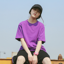 Solid color t-shirt cotton women loose short-sleeved basic item oversize large edition blank t summer BF wind half-sleeve top