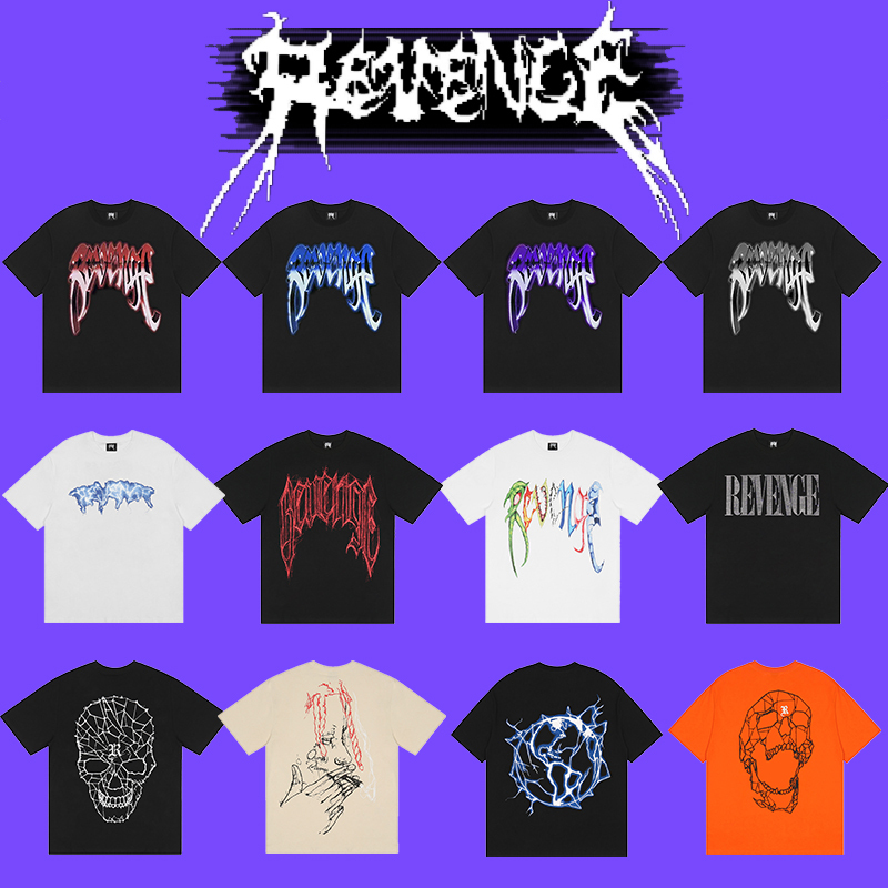 Revenge Style Trendy Brand Lettering Dragon Bone Smoke Skull Reflective Rap Xx Same Style High Street American Short-Sleeve T-Shirt