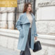 MEETLADY Commuting 2023 ລະດູໜາວໃໝ່ ກາງ-ຍາວ ສີແຂງ Asymmetric Personalized Collar Woolen Jacket Women's Coat