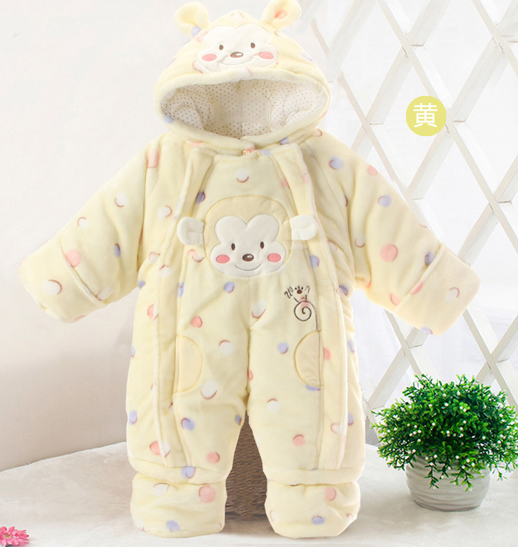 Baby jumpsuit mùa đông dày nam và nữ Baby outing quần áo romper sơ sinh quần áo bé cotton quần áo túi quần dày bộ khủng long bé gái