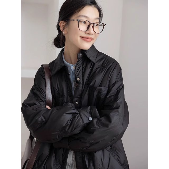Black down cotton jacket for women 2024 new autumn and winter outer wear loose casual lightweight cotton jacket ~ clearance ready stock
