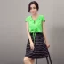 Shen Yidu mùa hè năm 2021 mới cộng với kích thước của phụ nữ mùa hè váy dài trung niên ngắn tay khâu váy mỏng 203 - Váy dài