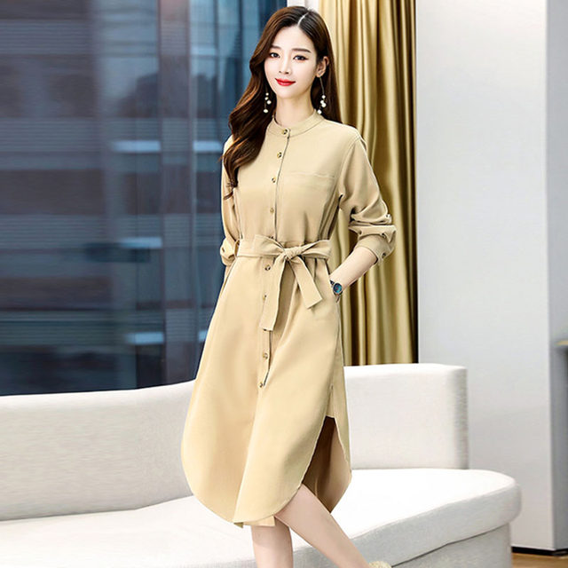 Deep Yidu 2021 spring new large size women's spring and summer fashion all-match elegant trench coat dress 2085