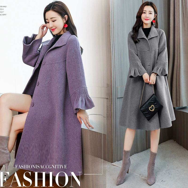 S Shen Yidu 2019 quần áo thu đông 2018 thời trang nữ mùa thu đông mới sang trọng giữa áo khoác len dài 815 - Trung bình và dài Coat