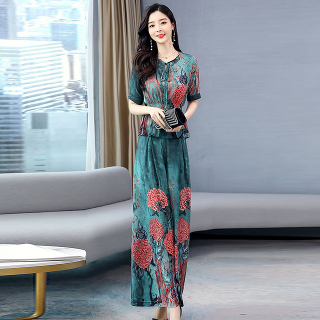 Shen Yidu 2022 summer new women's two-piece summer fashion elegant retro printing suit 2028