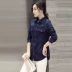 Deep Yidu 2020 hè mới size lớn thời trang nữ mùa hè thời trang áo sơ mi denim thanh lịch hàng đầu 9907 - Áo sơ mi