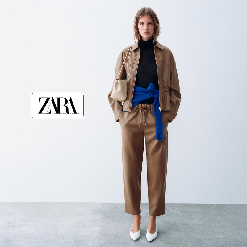 Direct Shipping Service for Zara Faux Leather Jacket Women's Long-Sleeve Elastic Waist Short Jacket Paired with Straight-Leg Cropped Pants Direct Shipping Service for Zara Faux Leather Jacket Women's Long-Sleeve Elastic Waist Short Jacket Paired with Straight-Leg Cropped Pants