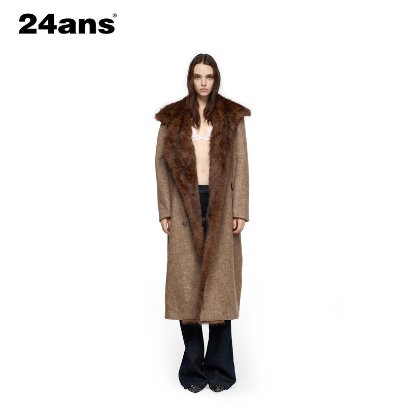 24Ans Ltd【Same Style as Liu Yaowen】10 Years of Focus on Making Clothing |   Fur Collar Patchwork Wool Coat