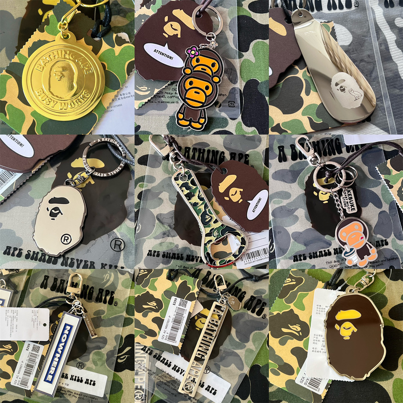 Trendy Brand Bape Head 26Ss Keychain Bag Pendant Ape Head Metal Letter Multifunctional Key Ring