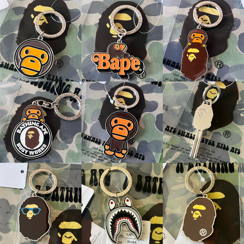 Trendy Brand Keychain Bape Milo Ape Head Shark Bag Pendant Metal Key Ring Personalized Versatile Accessory