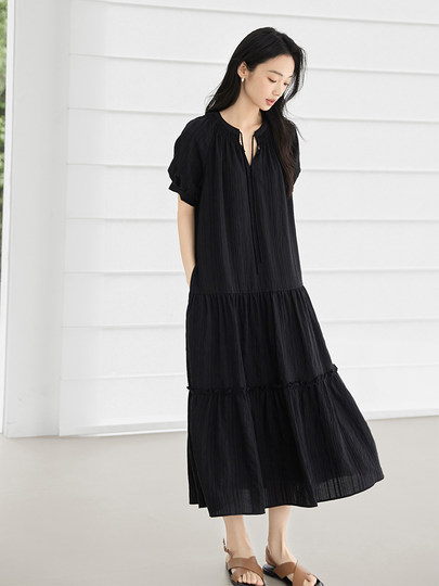 对白莱赛尔法式泡泡袖连衣裙女2025夏季新款爆款宽松独特漂亮裙子