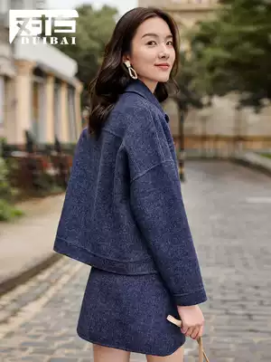 Woolen dress women 2021 Winter style to white double-sided wool coat set fashion A- line dress two-piece D2