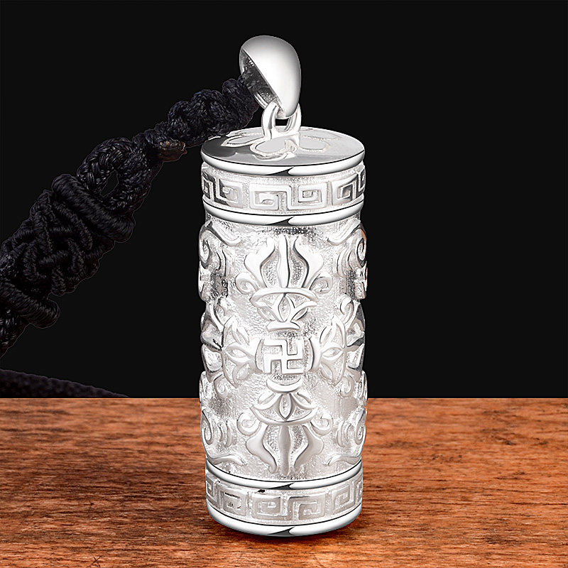Amitabha six-character mantra vajra pendant hollow Gawu box Shurangama mantra pendant 925 silver necklace men and women