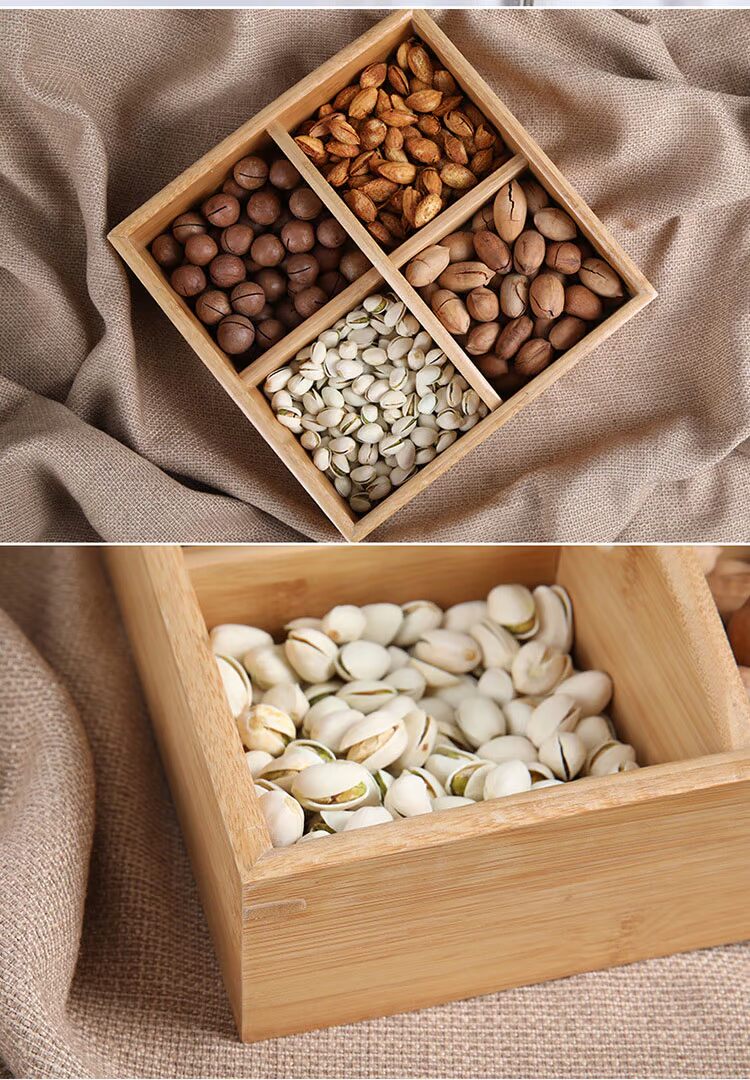 Tangzong đũa nut hộp 4 lưới tre di động tấm snack phòng khách hộ gia đình ăn nhẹ khay lưu trữ lưới rắn khay gỗ - Tấm khay trà đẹp