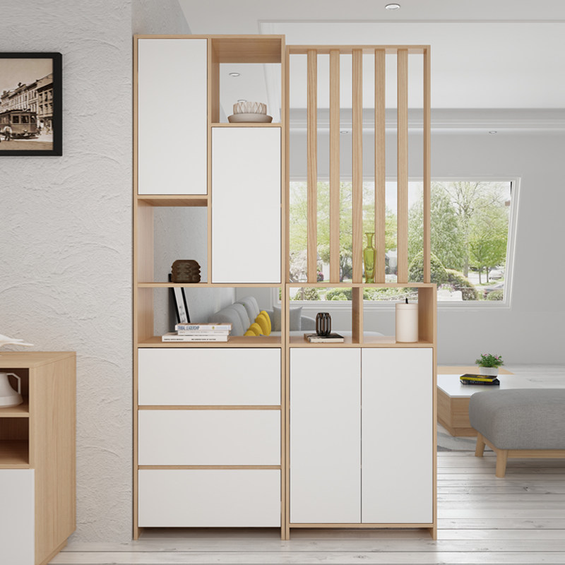 Nordic original wood color entry into the home Xuan Guan Cabinet Partition Cabinet Double-sided Living-room Compartment Screen minimalist modern wine locker room closet