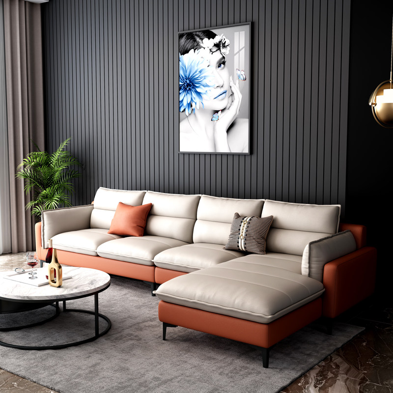 Nordic technology fabric sofa all solid wood living room complete set of furniture fabric sofa coffee table TV cabinet combination set