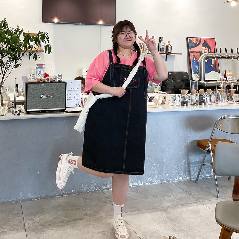 YUZI Caviar Home New Summer Fat Mm Mid-Length Denim Strap Skirt Oversized Slim Slip Dress Woman