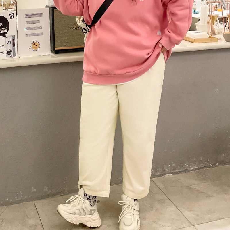 YUZI Caviar 2022 Spring Large Size Straight Casual Pants Fat mm Loose Thin Pants Beige Versatile Trousers