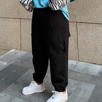 YUZI fish family spring autumn 100 lap big code casual black workwear pants fat mm high waist covered with slim fit pants female