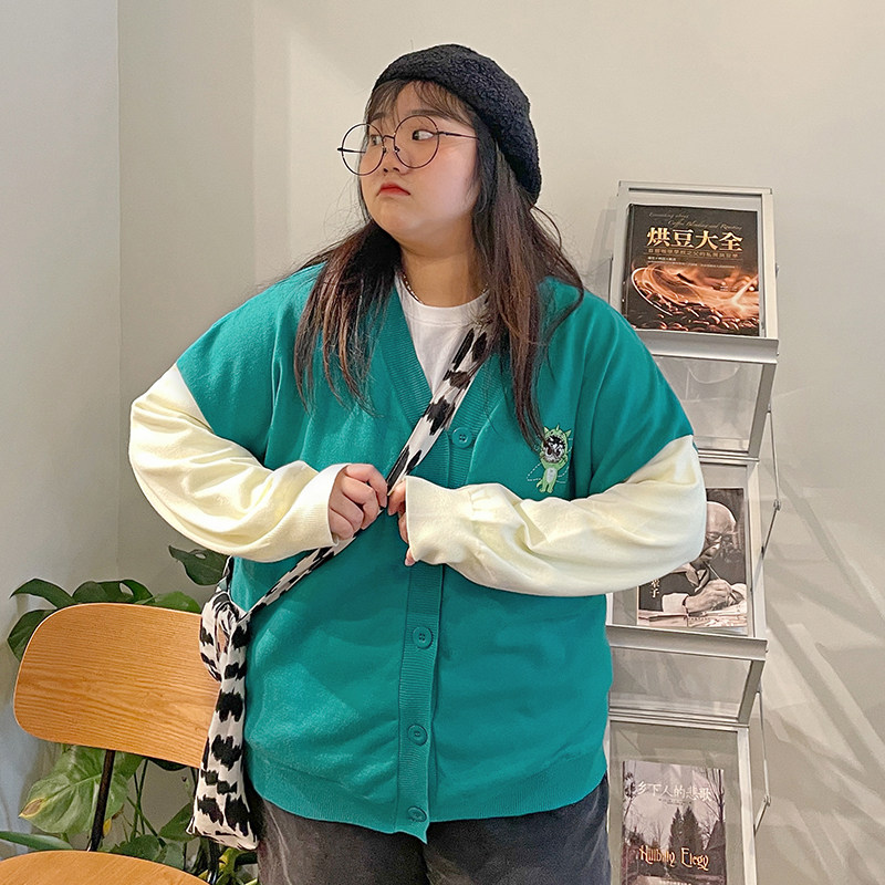 YUZI Fish House 2021 New Large Cover Knitted MM Fall Winter V - collar Color Top Color