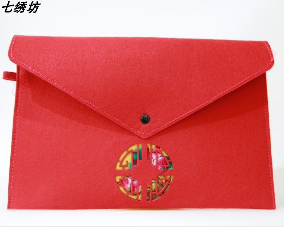 Xiangembroidery Diy Seven Embroidery Workshop Slim Embroidered Hollowed-out Window Lace Document Bag Felt Teacher's Section Embroidery Gift