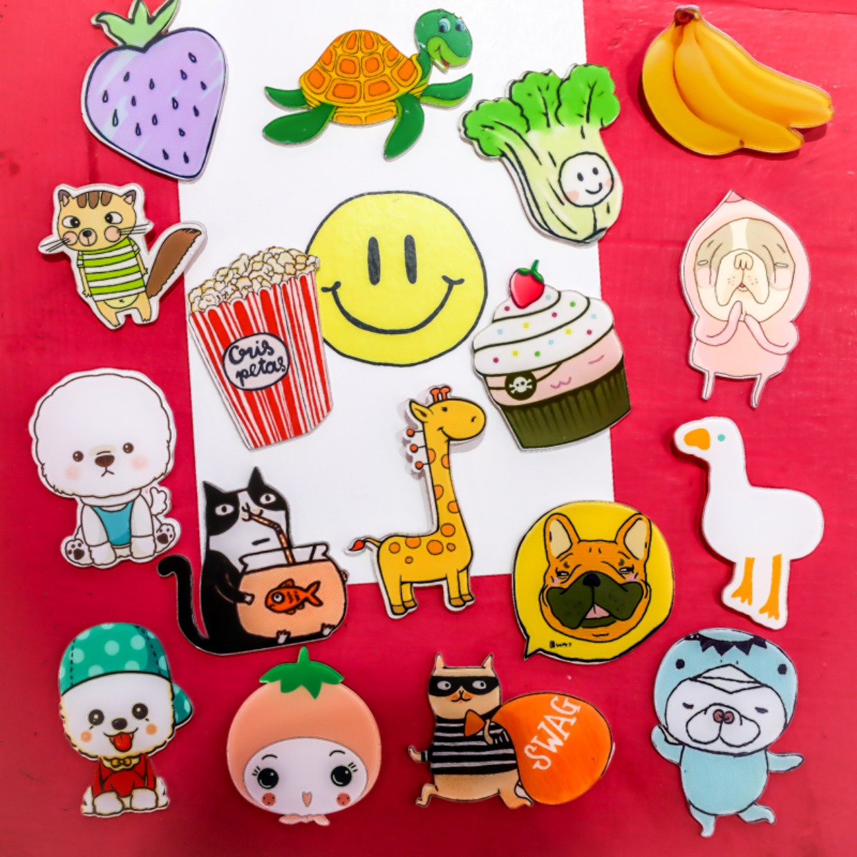 Con chó mèo dễ thương trâm cài trái cây Hàn Quốc huy hiệu thực phẩm acrylic pin hơn 9,9 ghim cài áo vest nam cao cấp