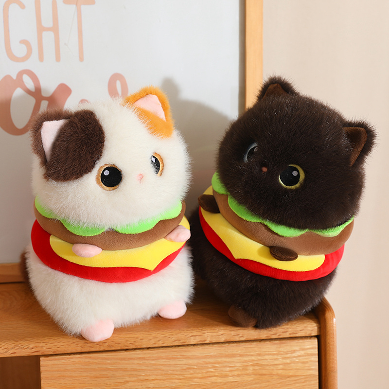 Cute Hamburger Cat Plush Pillow Siamese Cat Stuffed Toy Children's Sleeping Black Cat Doll Plushie Cute Hamburger Cat Plush Pillow Siamese Cat Stuffed Toy Children's Sleeping Black Cat Doll Plushie