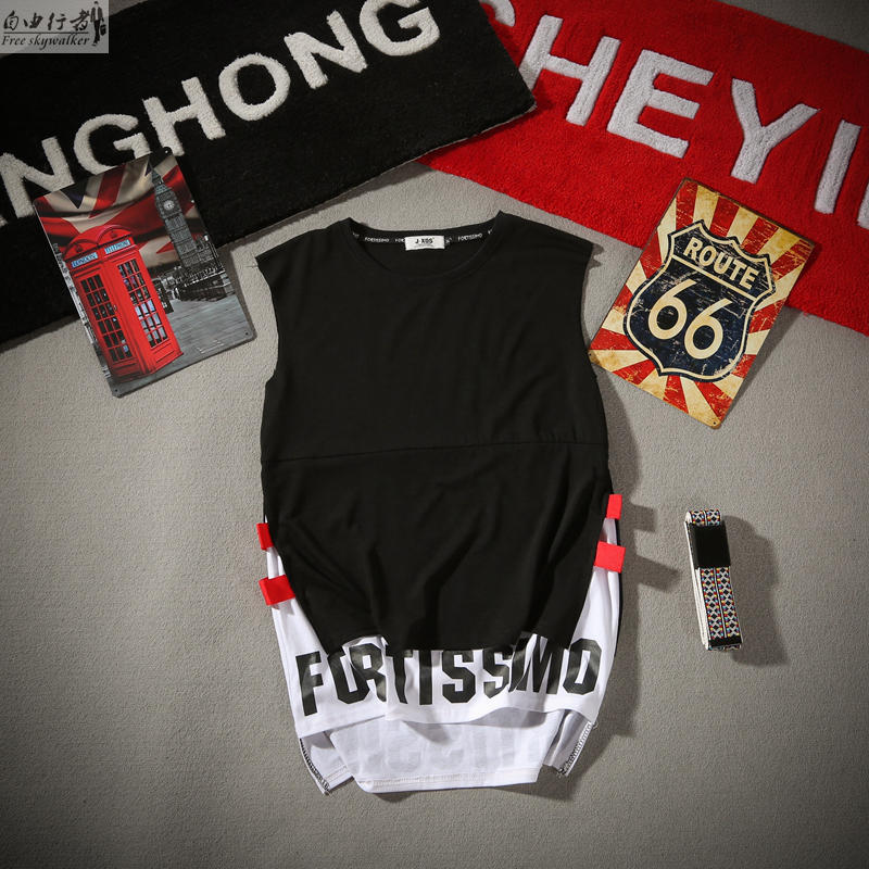 Guochao Châu Âu và Hoa Kỳ thời trang đường phố hip hop chú hề không tay áo thun nam thấm mồ hôi Học sinh Hàn Quốc xu hướng cá tính ao ba lo nam