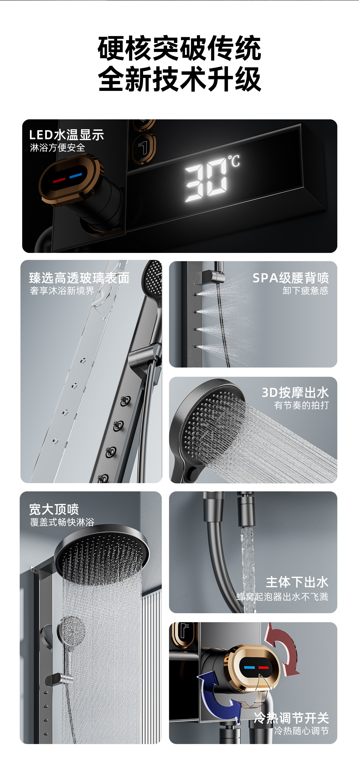 Термостатический набор 2025新款喷头升级腰喷恒温数显淋浴花洒套装家用淋雨浴室增压沐浴