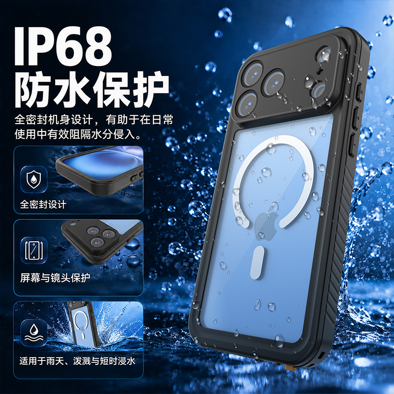 Suitable for iPhone 18 Pro Max Waterproof Phone Case, Apple 17 Pro Dustproof, Drop-Proof, Sealed, Rainproof, Triple-Protection 16 Pro Full-Cover Magnetic 15 Protective Swimming Diving Bag 14 Outdoor Waterproof Case Suitable for iPhone 18 Pro Max Waterproof Phone Case, Apple 17 Pro Dustproof, Drop-Proof, Sealed, Rainproof, Triple-Protection 16 Pro Full-Cover Magnetic 15 Protective Swimming Diving Bag 14 Outdoor Waterproof Case