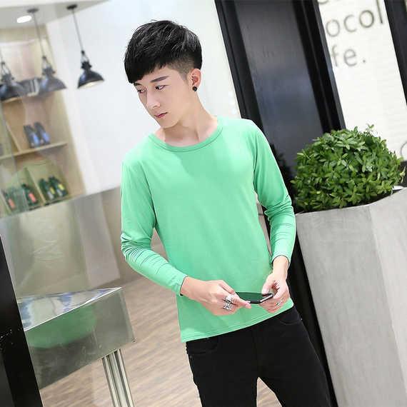 Áo thun nam dài tay mùa xuân và mùa hè mỏng phần chống nắng cổ tròn phiên bản Hàn Quốc của người đàn ông tự tu nam áo sơ mi nam chạm đáy áo mùa thu - Áo phông dài áo thun nam form rộng