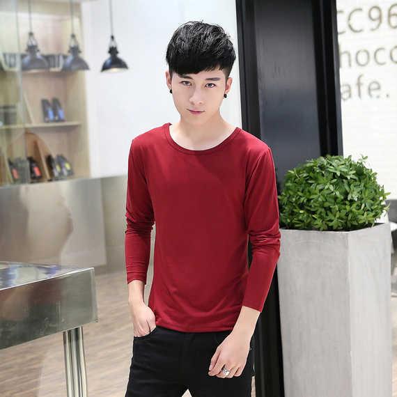 Áo thun nam dài tay mùa xuân và mùa hè mỏng phần chống nắng cổ tròn phiên bản Hàn Quốc của người đàn ông tự tu nam áo sơ mi nam chạm đáy áo mùa thu - Áo phông dài áo thun nam form rộng