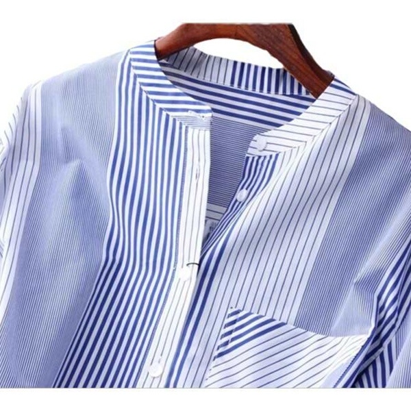 European and American High-End Fresh Color-Blocked Vertical Striped Silk-Cotton Shirt Dress, Fashionable and Elegant Single-Pocket Loose Dress for Women European and American High-End Fresh Color-Blocked Vertical Striped Silk-Cotton Shirt Dress, Fashionable and Elegant Single-Pocket Loose Dress for Women