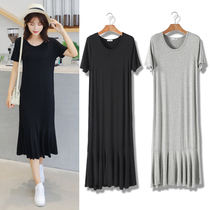 Summer 2021 new large loose long dress short-sleeved round neck fishtail skirt Modal base dress thin womens dress