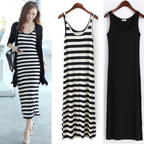 Summer 2021 A-line Modal long dress Dress Sundress Striped base dress Thin large sleeveless sundress