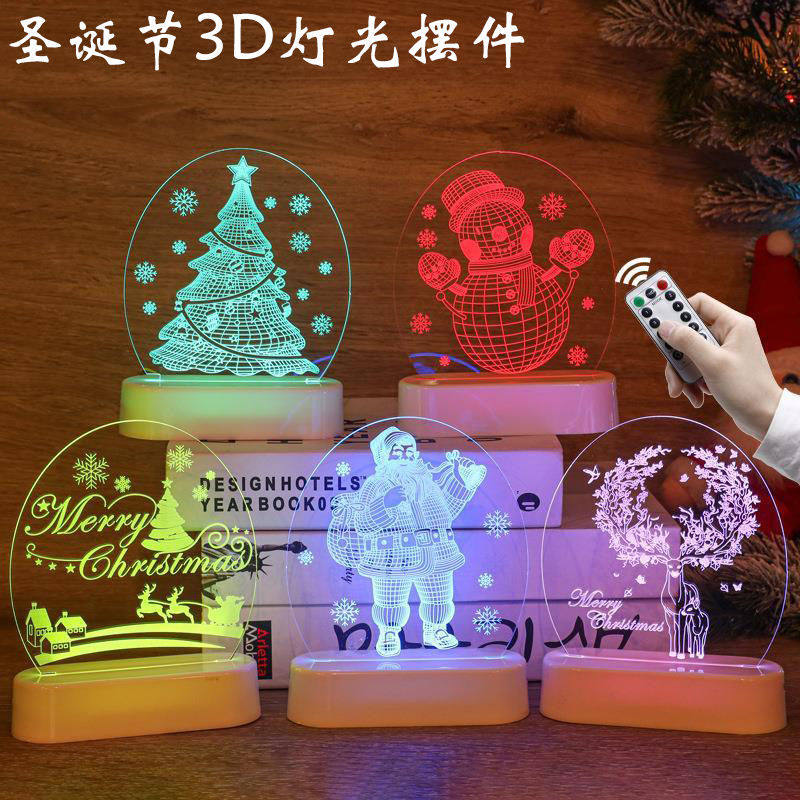 Christmas presents 3D lights room decorated with snowman bells fitted with night lights bedroom bedroom headlight window dress
